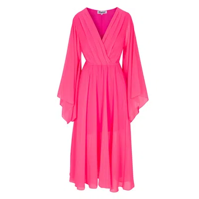 Meghan Fabulous Women's Pink / Purple Sunset Midi Dress - Neon Pink In Pink/purple