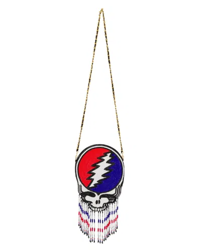 Meghan Fabulous Women's Red / Blue / White Grateful Dead Stealie Beaded Crossbody Purse In Red/blue/white