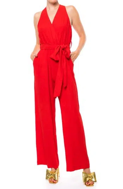 Meghan La Disco Straight Leg Jumpsuit In Cherry