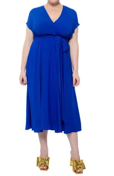 Meghan La Jasmine Short Sleeve Faux Wrap Midi Dress