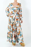 Meghan La Lilypad Surplice Long Sleeve Wrap Midi Dress