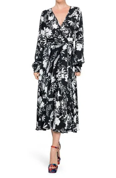 Meghan La Lilypad Surplice Long Sleeve Wrap Midi Dress In Black