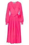 Meghan La Lilypad Surplice Long Sleeve Wrap Midi Dress In Pink