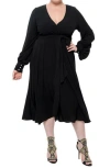 Meghan La Lilypad Wrap Midi Dress In Black