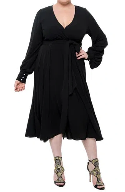 Meghan La Lilypad Wrap Midi Dress In Black