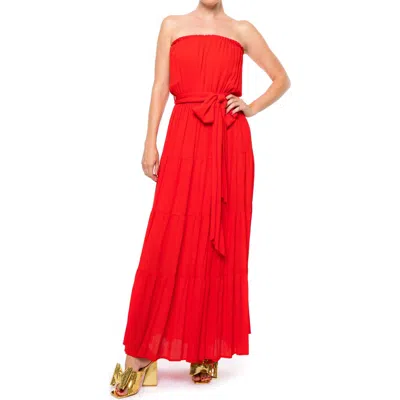 Meghan La Makena Strapless Maxi Dress In Cherry