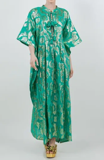 Meghan La Palm Springs Caftan Maxi Dress In Jade Gold