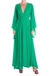 Meghan La Sunset Long Sleeve Maxi Dress In Green
