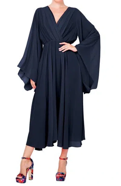 Meghan La Sunset Long Sleeve Midi Dress In Navy