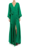 Meghan La Surplice V-neck Self Tie Wrap Maxi Dress In Emerald