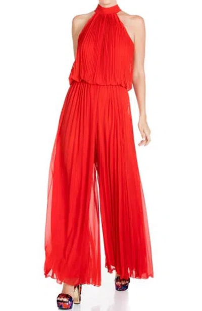 Meghan La Wild Orchid Pleated Wide Leg Jumpsuit In Red