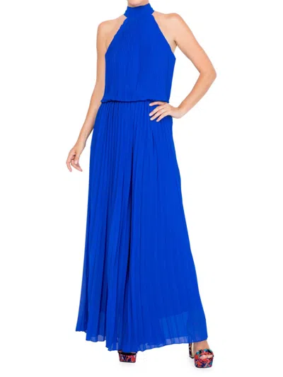 Meghan La Women's Pleated Wide Leg Blouson Jumpsuit In Royal Blue