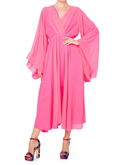 Meghan La Women's Sunset Surplice Chiffon Midi Dress In Neon Pink