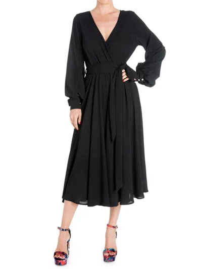 Meghan La Women's Venus Belted Wrap Midi Dress In Black