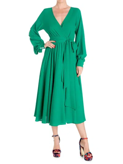 Meghan La Women's Venus Belted Wrap Midi Dress In Emerald