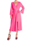 Meghan La Lilypad Surplice Long Sleeve Wrap Midi Dress In Neon Pink