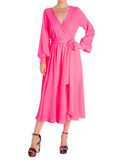 Meghan La Women's Venus Belted Wrap Midi Dress In Neon Pink