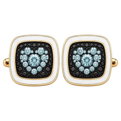 Pre-owned Meghna Jewels Aquamarine Birthstone Heart Cufflinks White Enamel 14k Gold By
