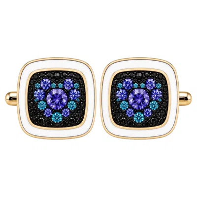 Pre-owned Meghna Jewels Tanzanite & Blue Zircon Birthstone Heart Cufflinks 14k Gold By