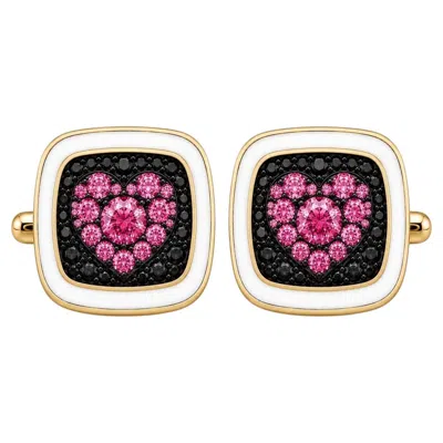 Pre-owned Meghna Jewels Tourmaline Birthstone Heart Cufflinks White Enamel, 14k Gold By
