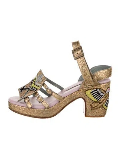 Pre-owned Meher Kakalia Glitter Graphic Print Espadrilles In Gold