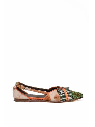 Meher Kakalia Green Orange Leather Sling-back Ballerina In Multi