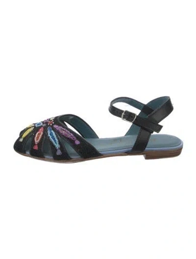 Pre-owned Meher Kakalia Leather Patterned Sandals In Blue