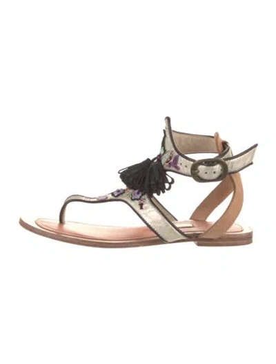 Pre-owned Meher Kakalia Leather T-strap Sandals In Neutral