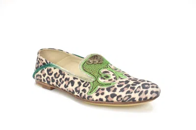 Meher Kakalia Ottoman Moccasin In Cream/green Leopard In Multi