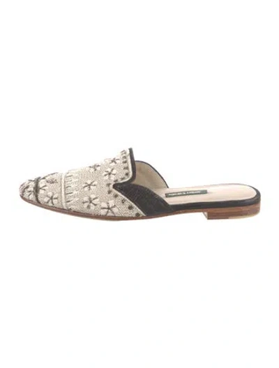 Pre-owned Meher Kakalia Patterned Beaded Accents Mules In Neutral