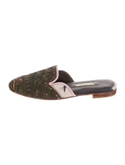 Pre-owned Meher Kakalia Patterned Mules In Green