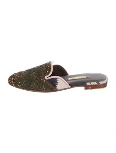 Pre-owned Meher Kakalia Patterned Mules In Green