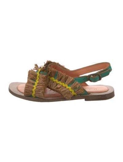 Pre-owned Meher Kakalia Raffia Patterned Sandals In Brown