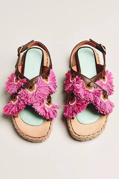 Meher Kakalia Rio Bloc Fringe Sandals In Brown