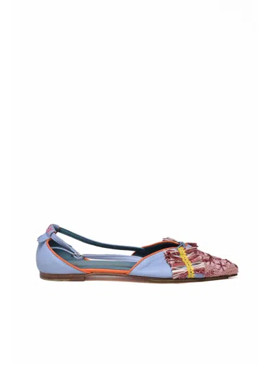 Meher Kakalia Sky Blue Pink Leather Sling-back Ballerina