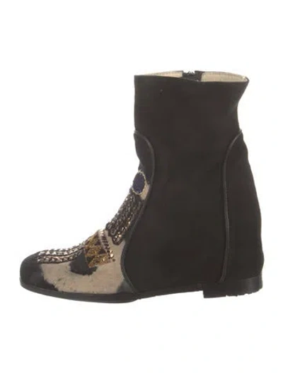 Pre-owned Meher Kakalia Suede Animal Print Boots In Black