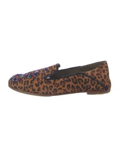 Pre-owned Meher Kakalia Suede Animal Print Loafers In Brown