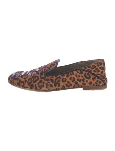 Pre-owned Meher Kakalia Suede Animal Print Loafers In Brown