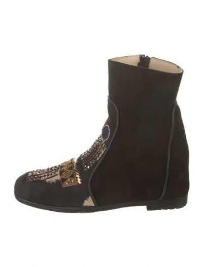 Pre-owned Meher Kakalia Suede Combat Boots In Multi