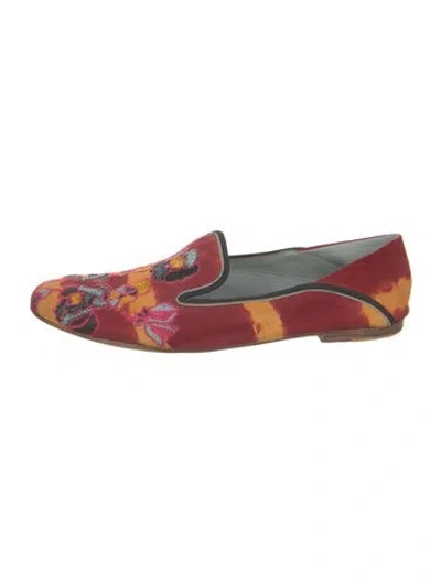 Pre-owned Meher Kakalia Suede Floral Print Loafers In Red