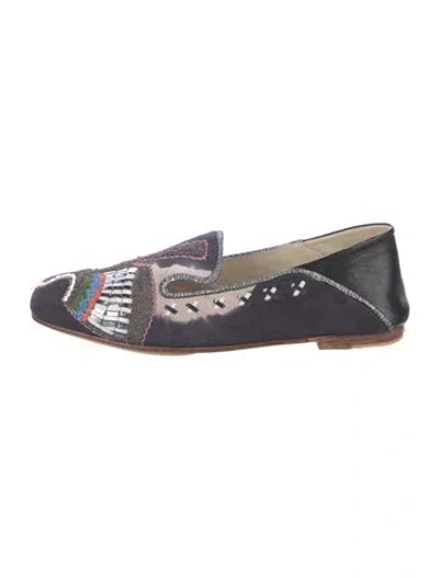 Pre-owned Meher Kakalia Suede Graphic Print Loafers In Blue
