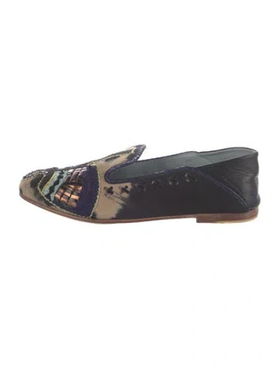 Pre-owned Meher Kakalia Suede Patterned Loafers In Blue