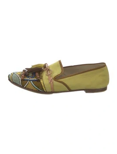 Pre-owned Meher Kakalia Suede Patterned Loafers In Green
