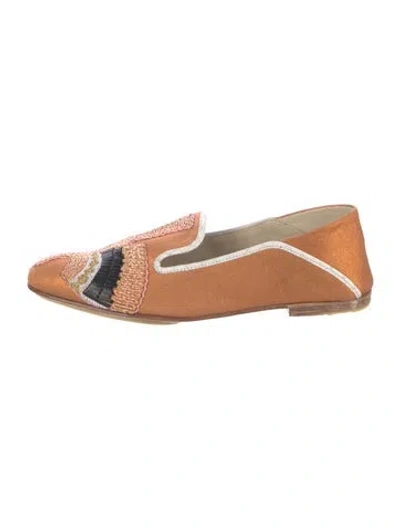 Pre-owned Meher Kakalia Suede Patterned Loafers In Metallic/orange