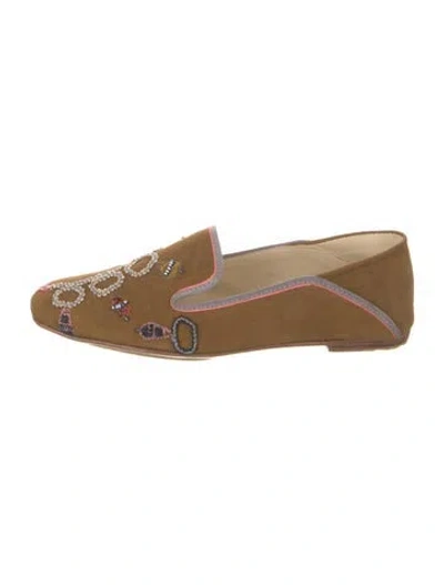 Pre-owned Meher Kakalia Suede Patterned Loafers In Neutral