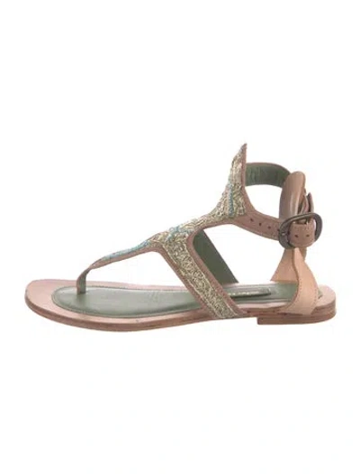 Pre-owned Meher Kakalia Suede Patterned Sandals In Neutrals