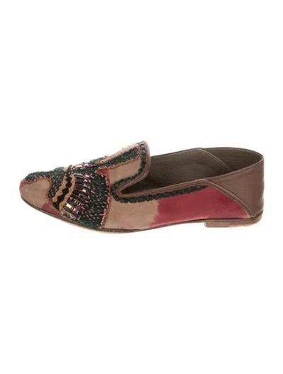 Pre-owned Meher Kakalia Suede Printed Loafers In Brown