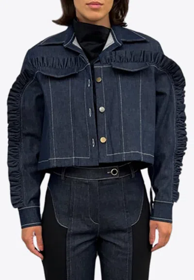 Mehtap Elaidi Ruffled Denim Jacket In Blue