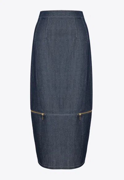 Mehtap Elaidi Zipped Midi Denim Skirt In Blue