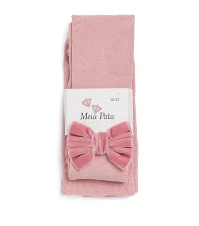 Meia Pata Kids'  Cotton-blend Bow Tights In Pink